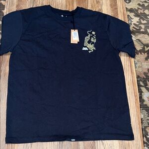 Thrills Black Tee with Gold Dragon Design